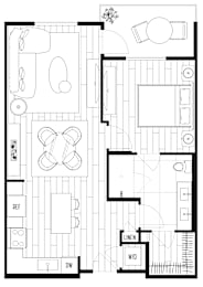 A black and white floor plan of a house with a laundry room.